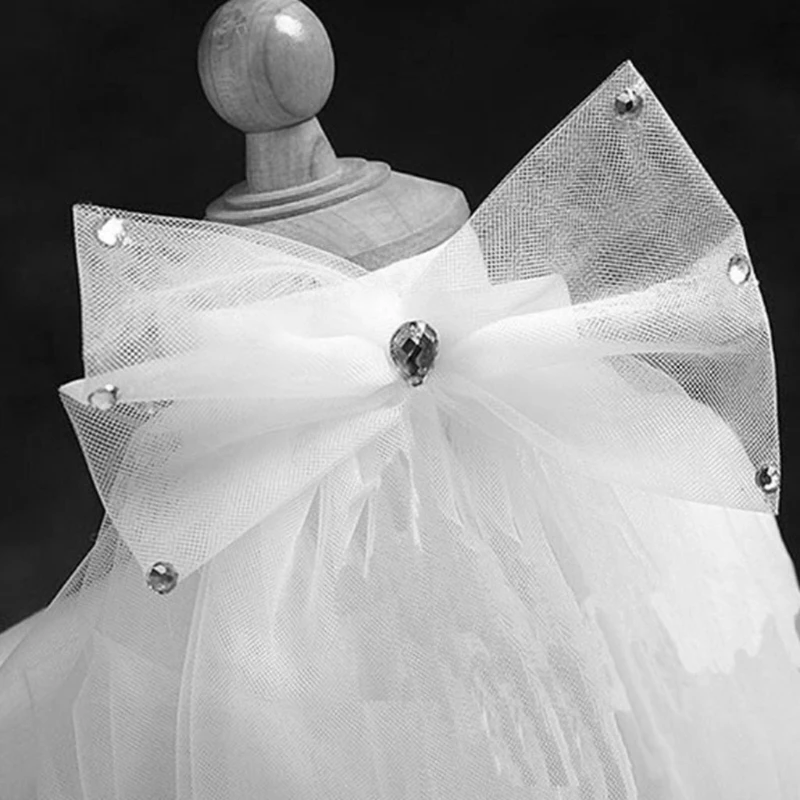 Для женщин Свадебная фата платье белый бантом слои Тюль с лентой по краю фаты и Свадебные вуали