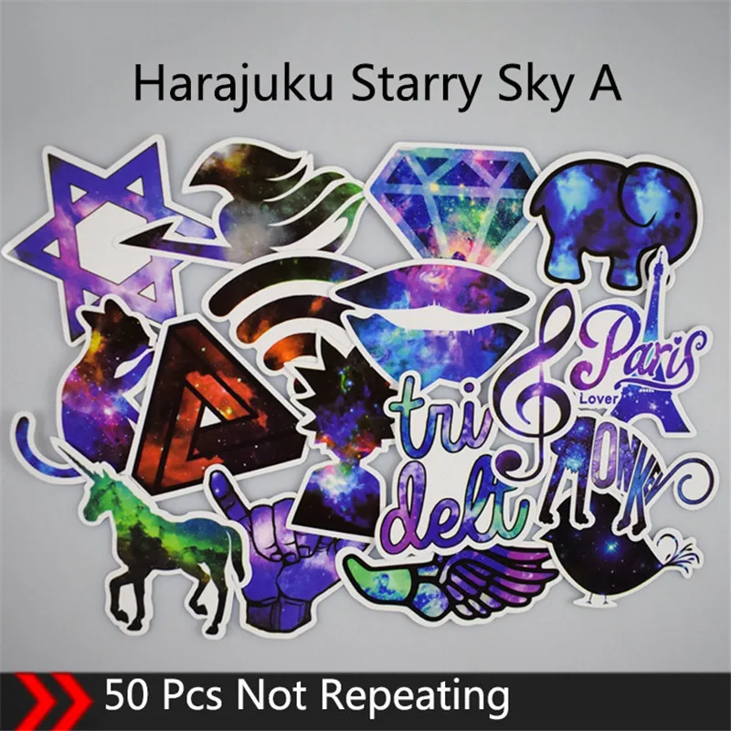 

50 Pcs/Pack Stickers Harajuku Starry Sky Graffiti Stickers Cute Cartoon Skateboard Guitar Motorcycle Waterproof Kpop Stickers