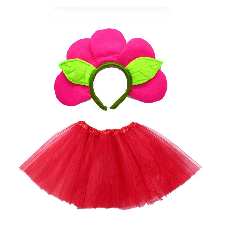 Red Pink Flower Prince Girl Cosplay Costume Headband Tutu Skirt Set Kids Children Party Props Halloween Christmas|Костюмы для