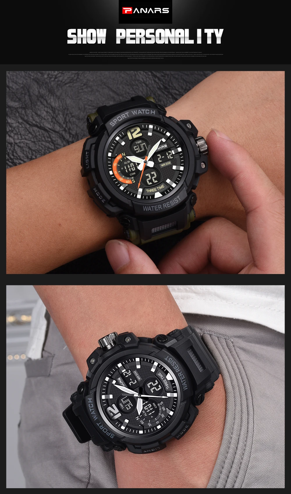 PANARS часы Мужские Аналоговые кварцевые цифровые часы водонепроницаемые спортивные часы для мужчин силиконовый светодиодный Электронные военные часы Masculin