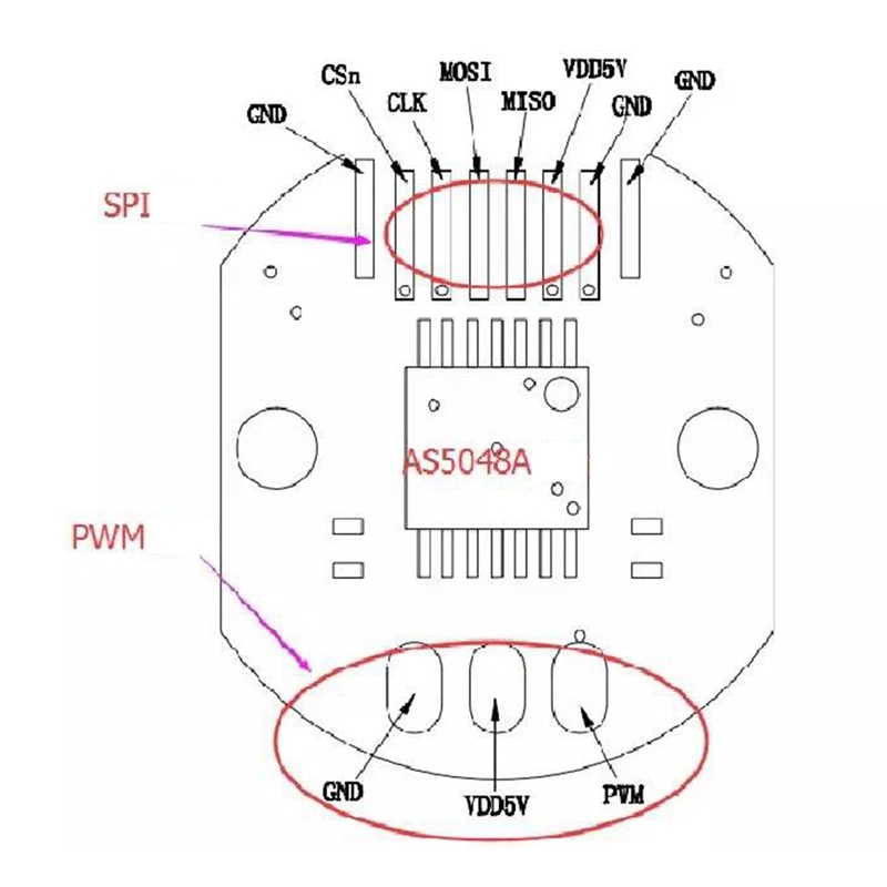 As5048 Magnetic Encoder Sets Pwm and Spi Interface Precision 14 Bit No Brush Holder Rotary Sensor for Brushless Motor