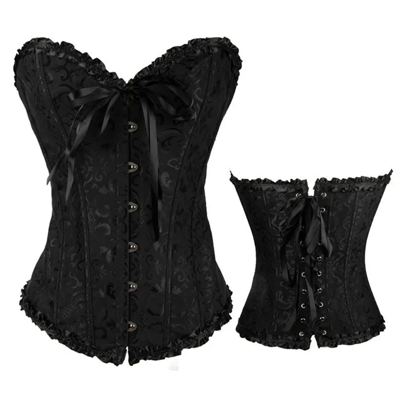 Корсет Corselet Corselete, женские корсеты, большие размеры, корсаж, корсаж, белый лиф, соломинка, топ, бюстье, S-6XL - Цвет: Черный