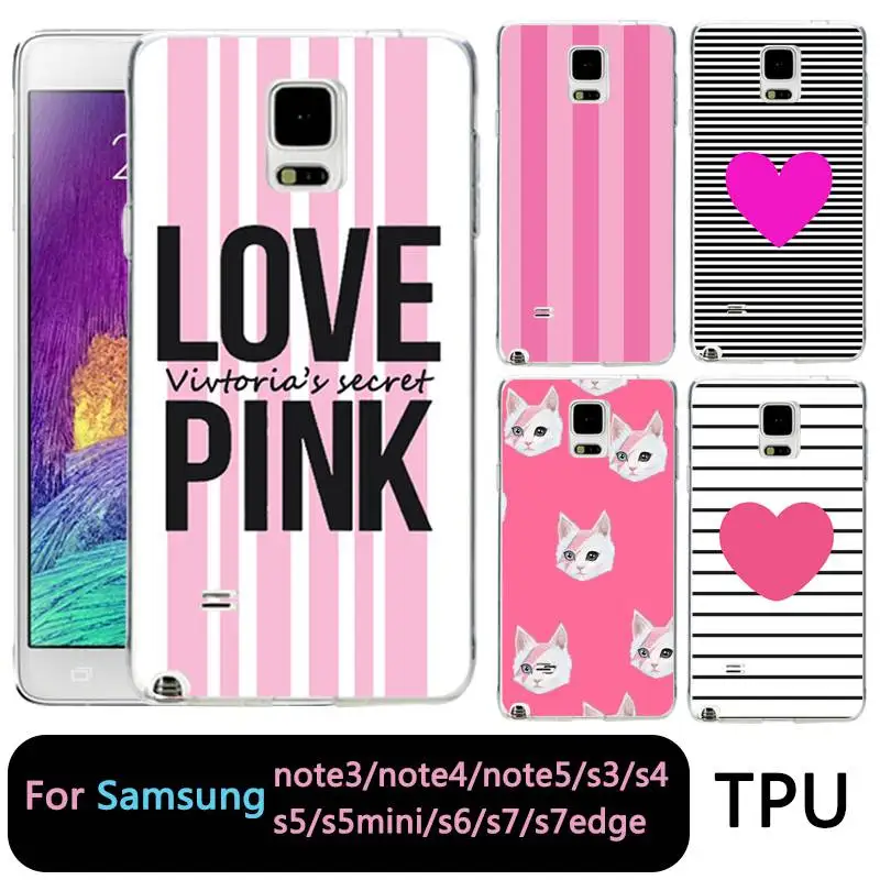 

QMSWEI TPU Soft Phone Case For samsung Note5 S8 s6 s7 edge s4 s5 s3 C5 C9 note3 note4 S9plus Flora pink Heart Painted Soft Case