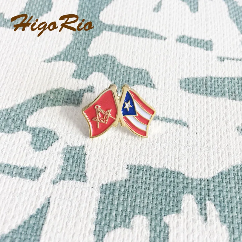 50pcs Wholesale Custom Masonic Square and Compass Puerto Rico Flag