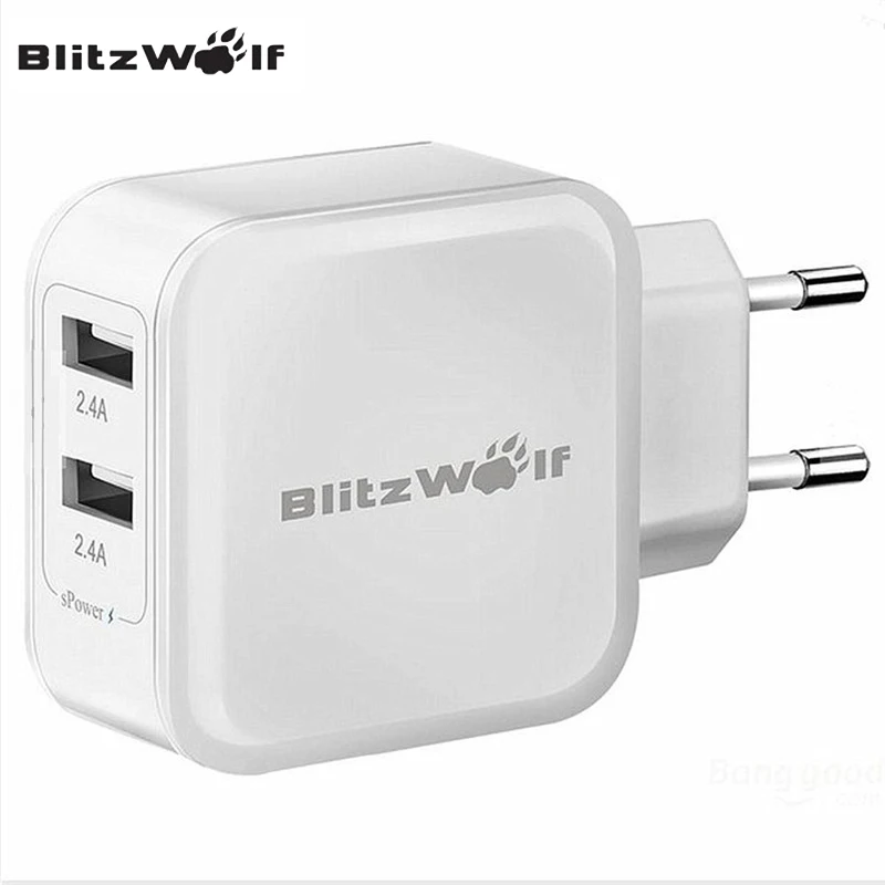  BlitzWolf High Speed 4.8A 24W Travel Wall Dual Micro USB Charger Adapter Fast Charge For Tablets For Samsung S6 For iPhone 5 6S 