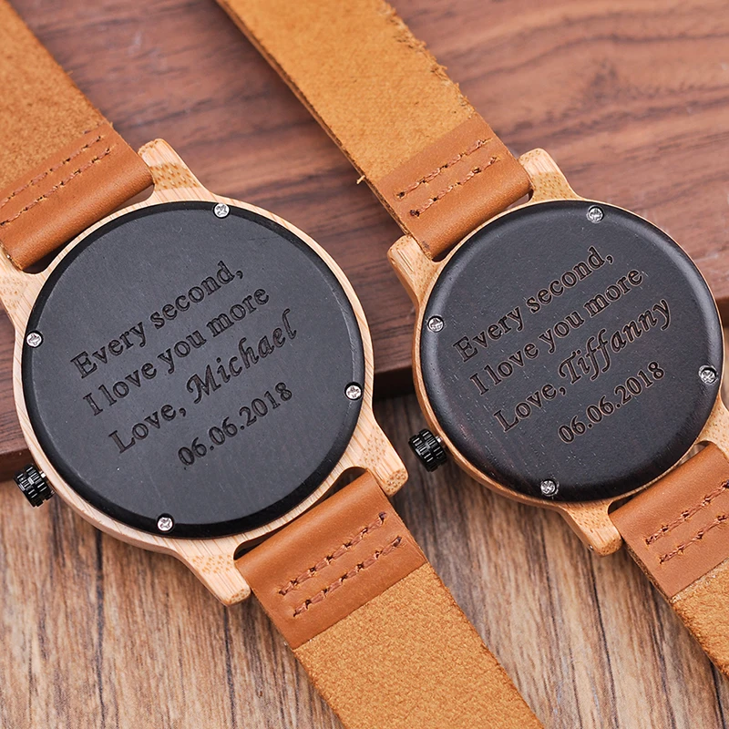 Wood Engraved Watch Lover's Watches Customized Best Gifts for Boy Friends Anniversary Gift For Man Relogio Masculino
