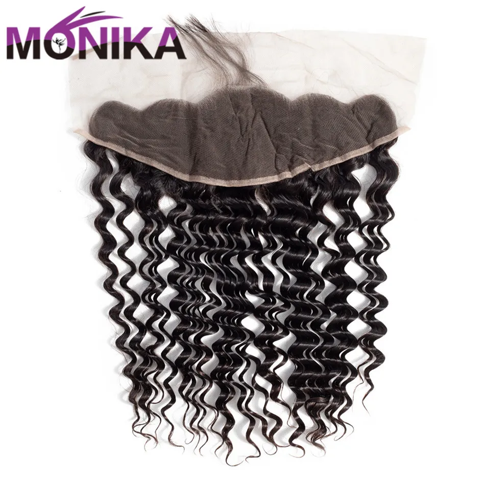 Monika Deep Wave Brazilian Hair Closure 13x4 Pre Plucked Lace Frontal Ear to Ear Deep Curly Frontal Closure With Baby Hair