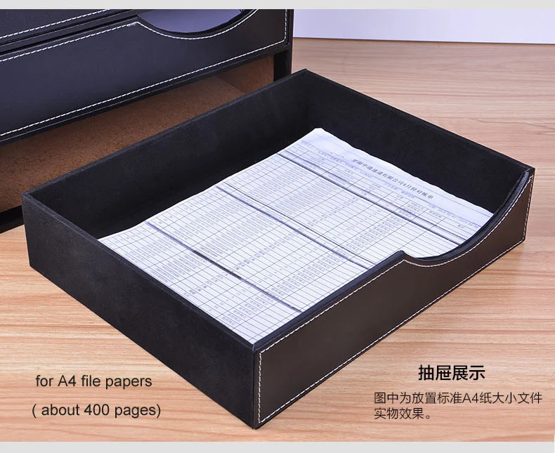 wood leather 3-drawer A4 desktop file cabinet office table document magazine holder organizer file tray filing stand drawer 623A