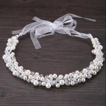 

2019 Bride Hair Decoration Women Pearl Beads Headbands Hair jewelry Indian Beaded Head Piece Wedding Head Chain Hair Jewelry