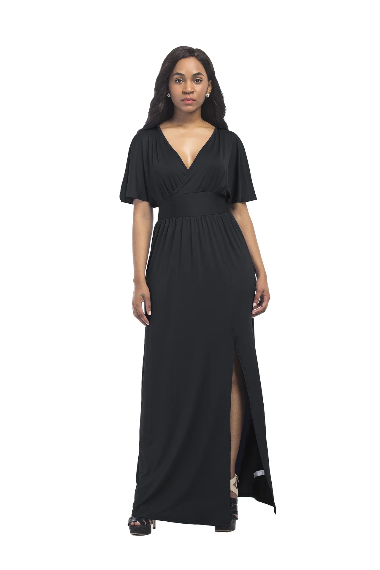 

Pure Color Summer Bohemian Beach Dress Casual Maxi Women Dresses Short Sleeve Vestidos Verano 2019