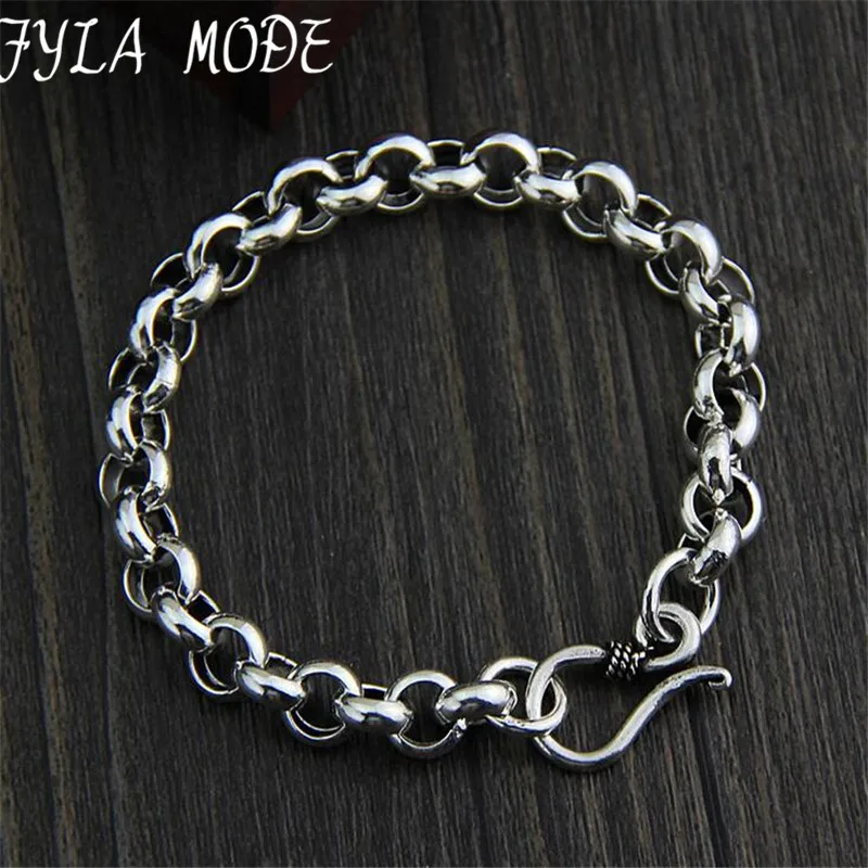 

Fyla Mode Fashion S925 Sterling Silver Bracelet Circles Chain Trendy Jewelry Lady Bangle Simple Color with Cute Link Chain Women
