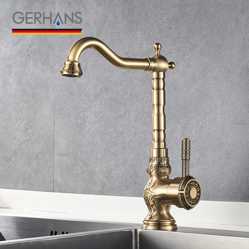 GERHANS Adoking All Brass Kitchen Faucet Luxury Vintage Retro Water Mixer Antique Water Tap
