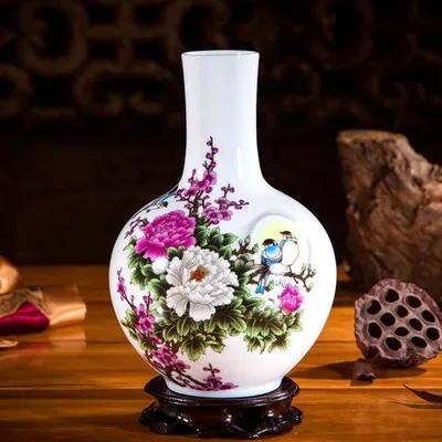 Китайская ваза для цветов пиона, керамические вазы, декоративная ваза для гостиной, Цветочная композиция, домашний простой ТВ шкаф, подарок R1841 - Цвет: Черный
