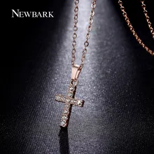 NEWBARK Cross Necklaces & Pendants Rose Gold Plated Zinc Alloy With Austria Crystal Pave Setting Chain Necklace Bijoux