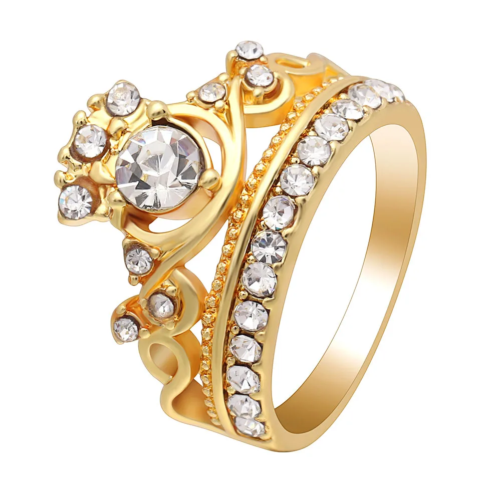 Hainon Luxury Crown Engagement Rings with Clear CZ Cubic Zirconia Crystal Rose Gold Color Charm Wedding | Украшения и аксессуары