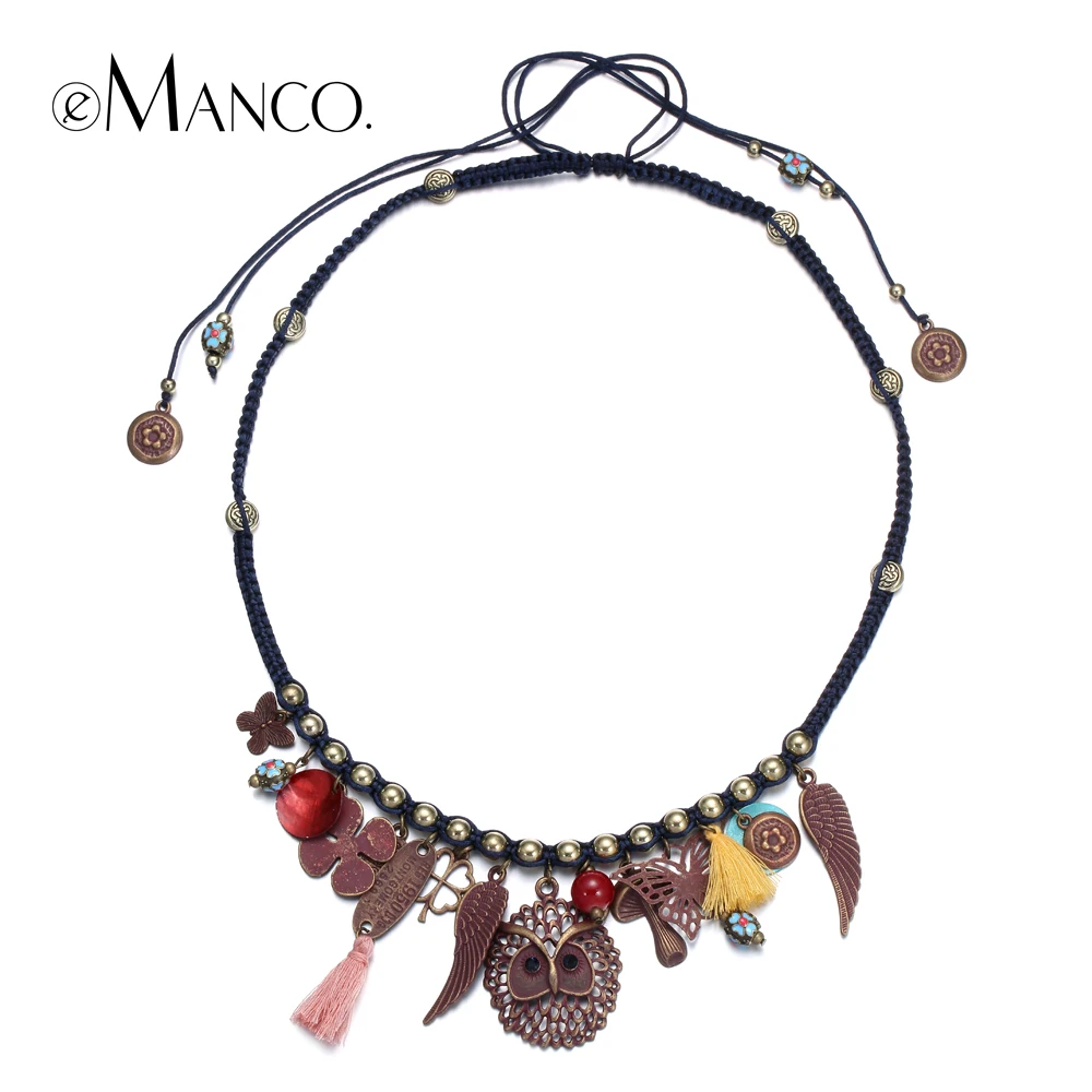 

eManco zinc alloy owl necklace adjustable handmade rope necklaces for women alloy animal accessories jewelry bijoux femme