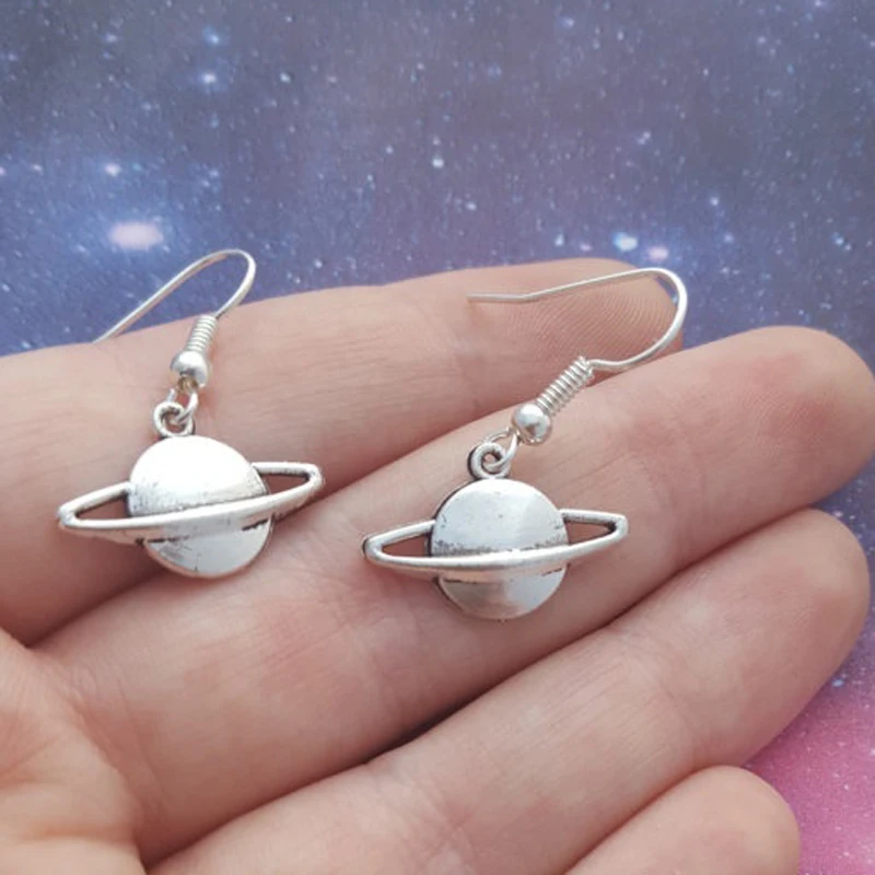

Cute Simple Women Girls Fashion Silver Planet Earrings, Saturn Earrings, Out Space Galaxy Silver Earring Jewellery