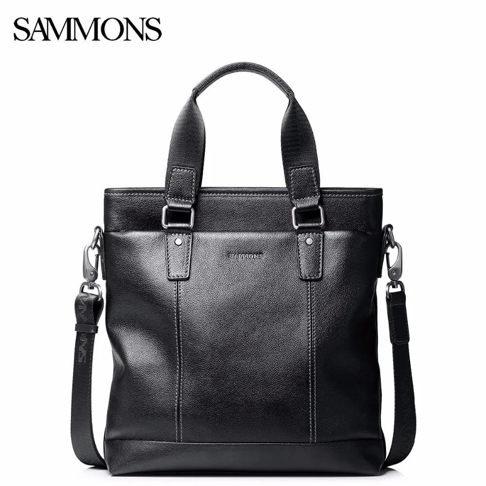 

SAMMONS Men's Genuine Leather Handbag Male Business Vertical Travel Tote Briefcase Purse Man Real Leather Messenger Bags 190450