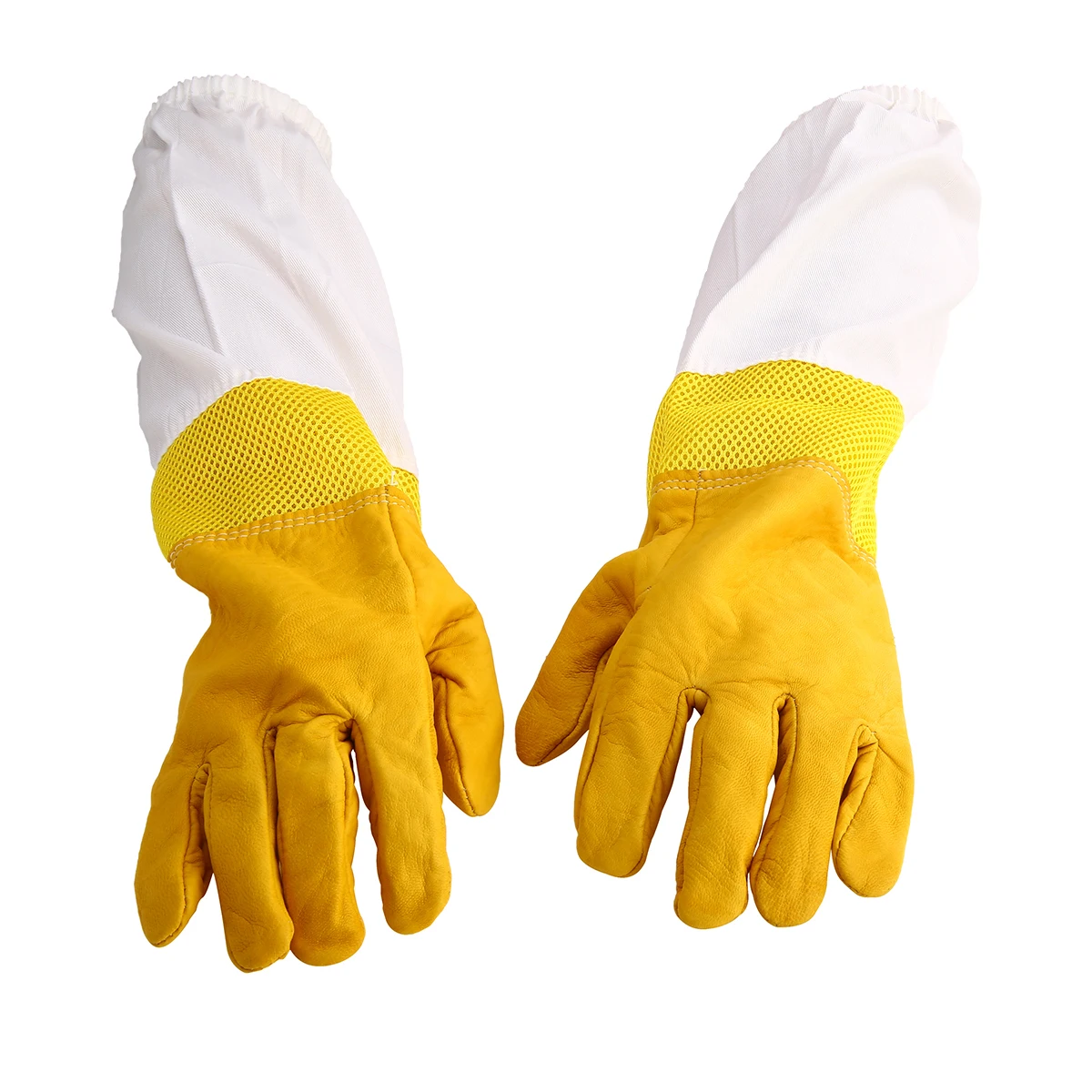 Mesh Hollow Long Sleeves Beekeeping Gloves Size XL Goatskin Bee Keeping with Vented Beekeeper Protective Gloves Yellow