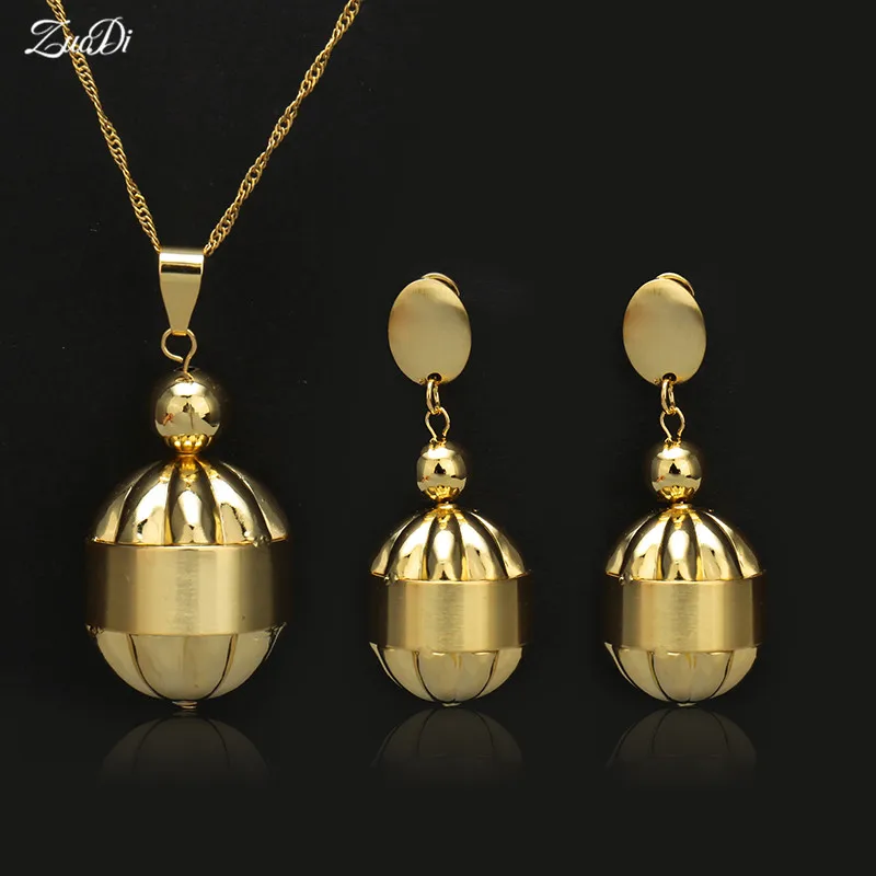

ZuoDi Dubai Gold Color Earrings Pendant Necklace Bridal Wedding Unique 2018 Copper Skeleton Ladder Hollow For Party Wedding Gift