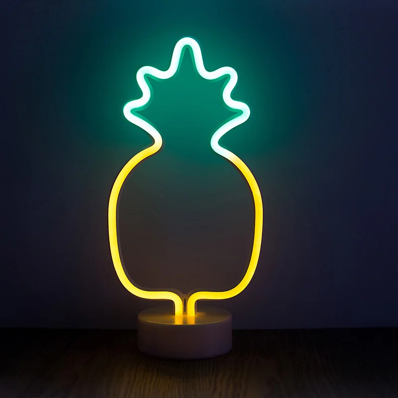 ROPIO, Прямая поставка, светодиодный неоновый Ночной светильник, настольная Ночная лампа, фламинго, кактус, дерево, ангел, сердце, звезда, луна, ночная лампа для домашнего декора - Испускаемый цвет: Pineapple