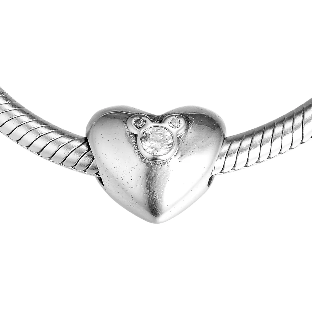 

Fits For Pandora Charms Bracelets Heart of Mouse Beads 100% 925 Sterling Silver Jewelry with Clear CZ Free Shipping