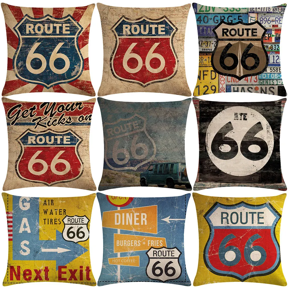 Винтажный двухсторонний наволочка 45*45 Route 66 наволочки льняные чехлы на подушки декоративные подушки Подушка для тела