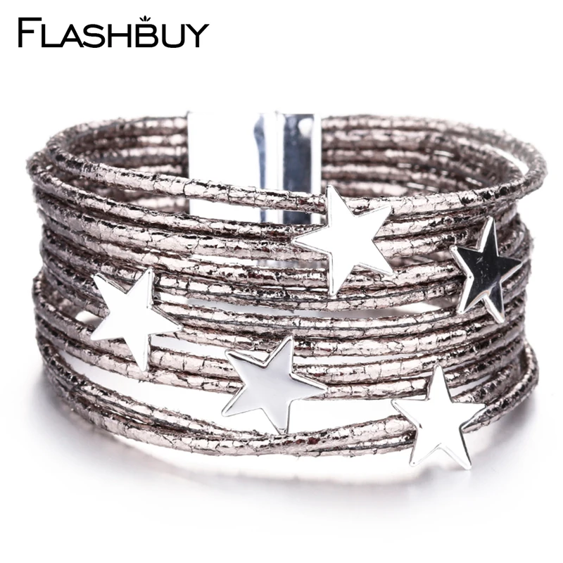 Женский кожаный браслет Flashbuy простой многослойный с магнитной застежкой