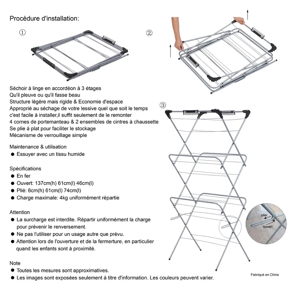 Finether 3-Tier крытый и открытый складной concertina одежда Airer, бытовые предметы первой необходимости складной сушилка для одежды-серый