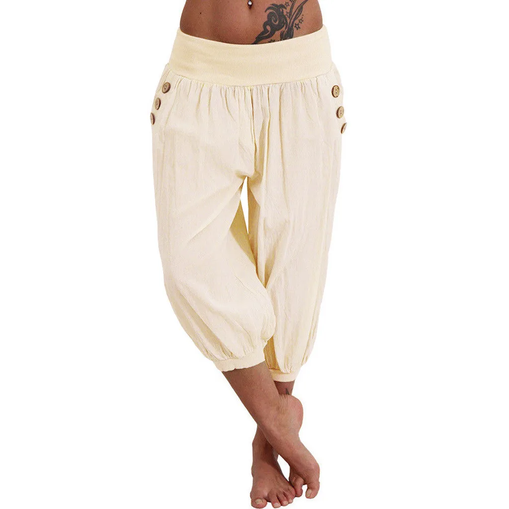 

Pants For Women Loose Elastic Waist Boho Check Pants Baggy Wide Leg Summer Casual Fashion Capris Pantalones De Mujer #T