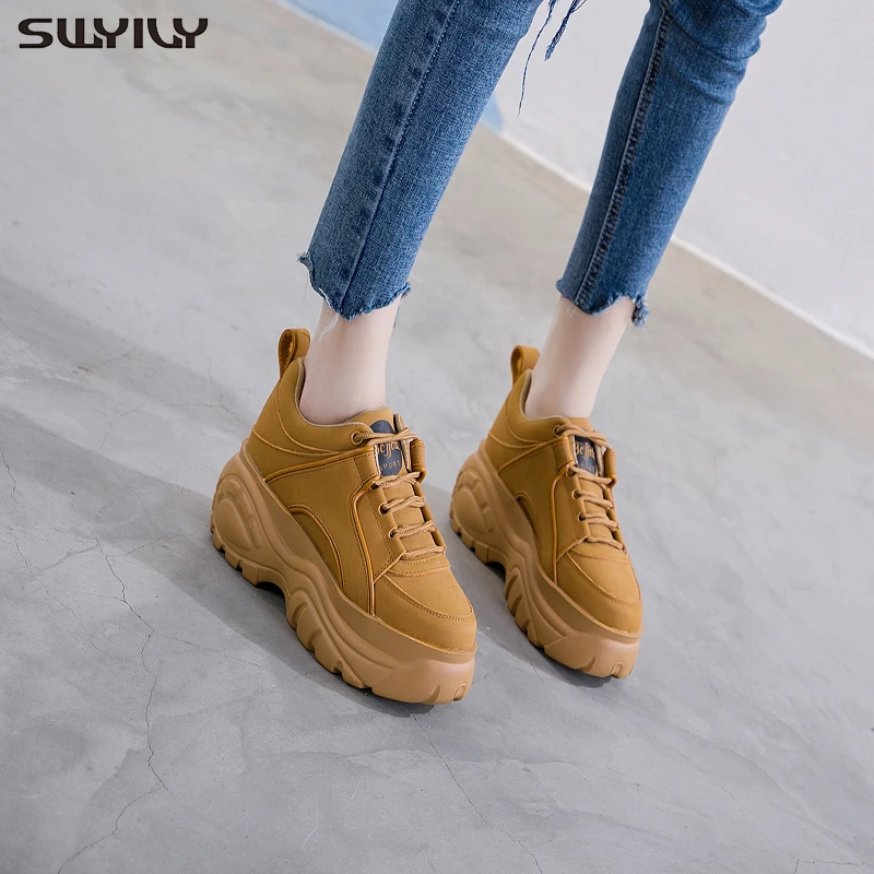 

SWYIVY Spring Shoes Woman High Platform Sneakers 2019 Whtie Shoes Casual Woman Platform Sneakers Black Sneaker For Woman