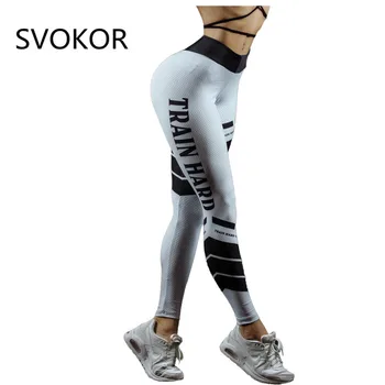 

SVOKOR Fitness Leggings Women High Waist Elasticity Letter Print Causal Pants Breathable Adventure Time Push Up Female Legging