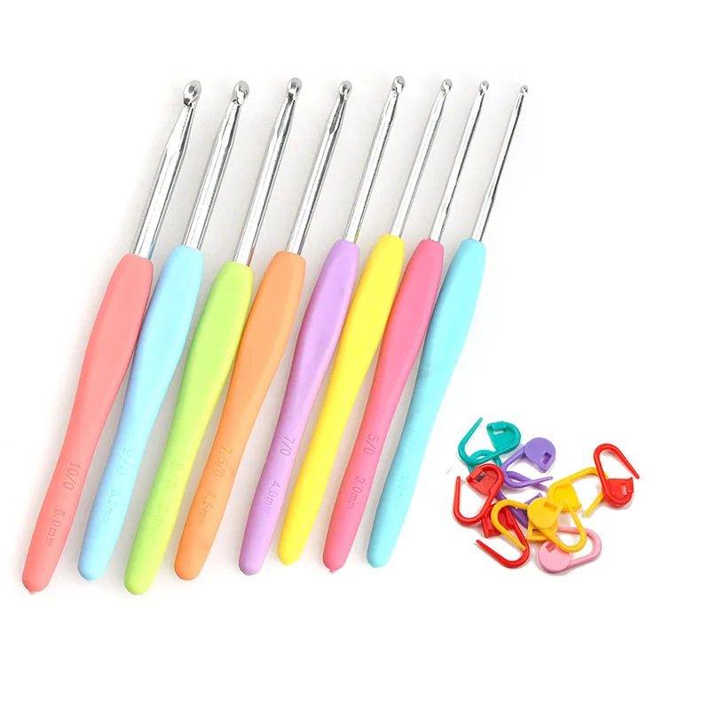 

8pcs 2.5-6.0mm Mix Crochet Hooks Knitting Needles for Women Mom DIY Craft Tools Include 10pcs Stitch Markers Tools Accessories