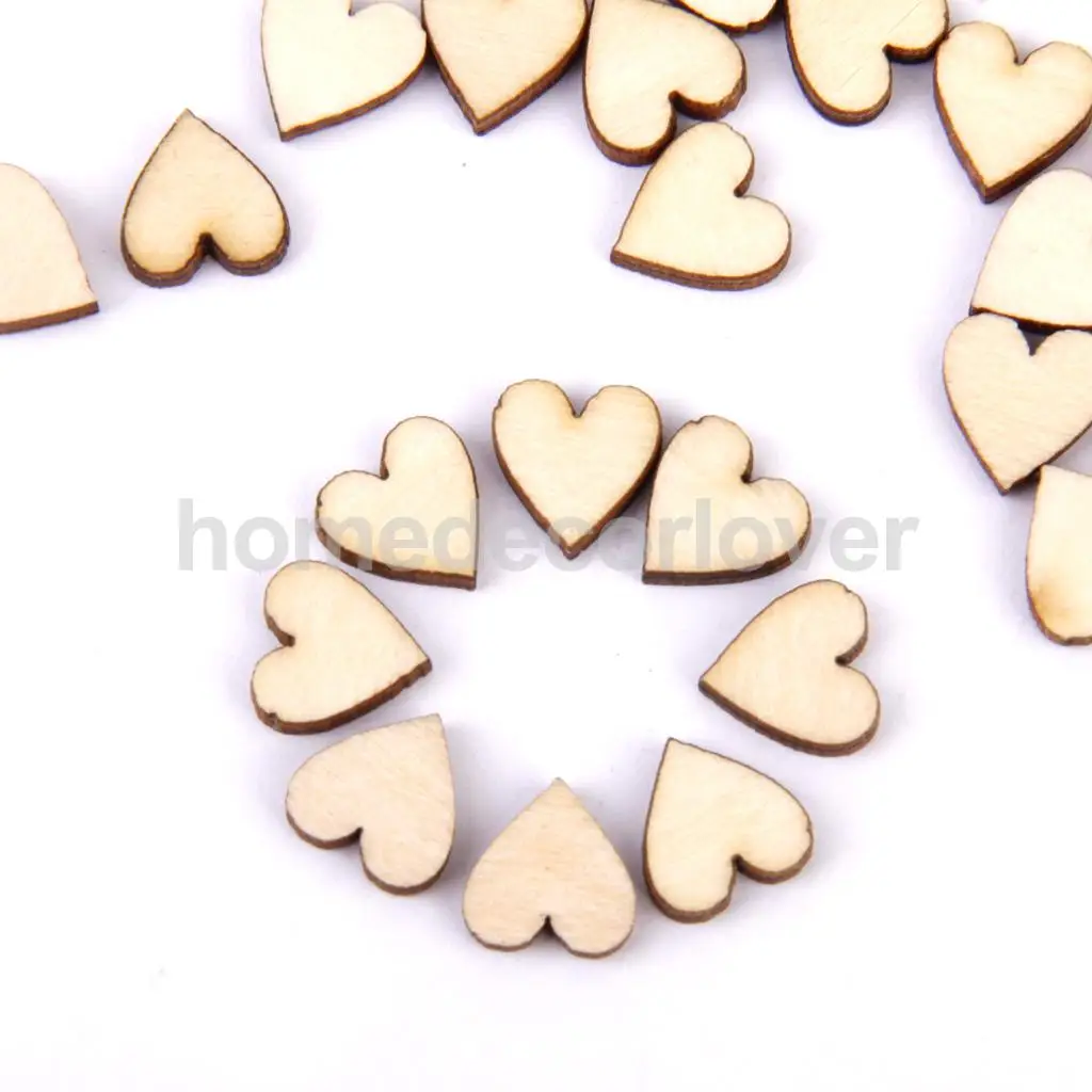 200 простой деревянный Любовь Сердце формы DIY искусство для рукоделия, кардмейкинга украшения 10 мм