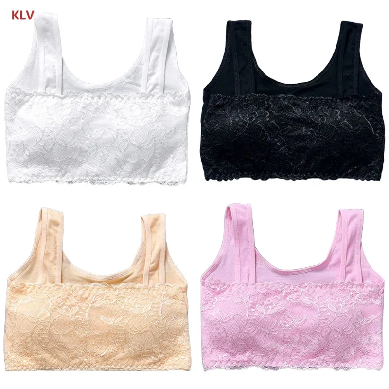 

KLV Teenage Young Girls Lace Bra Student Cotton Underwear Solid Color 8-16 Years New