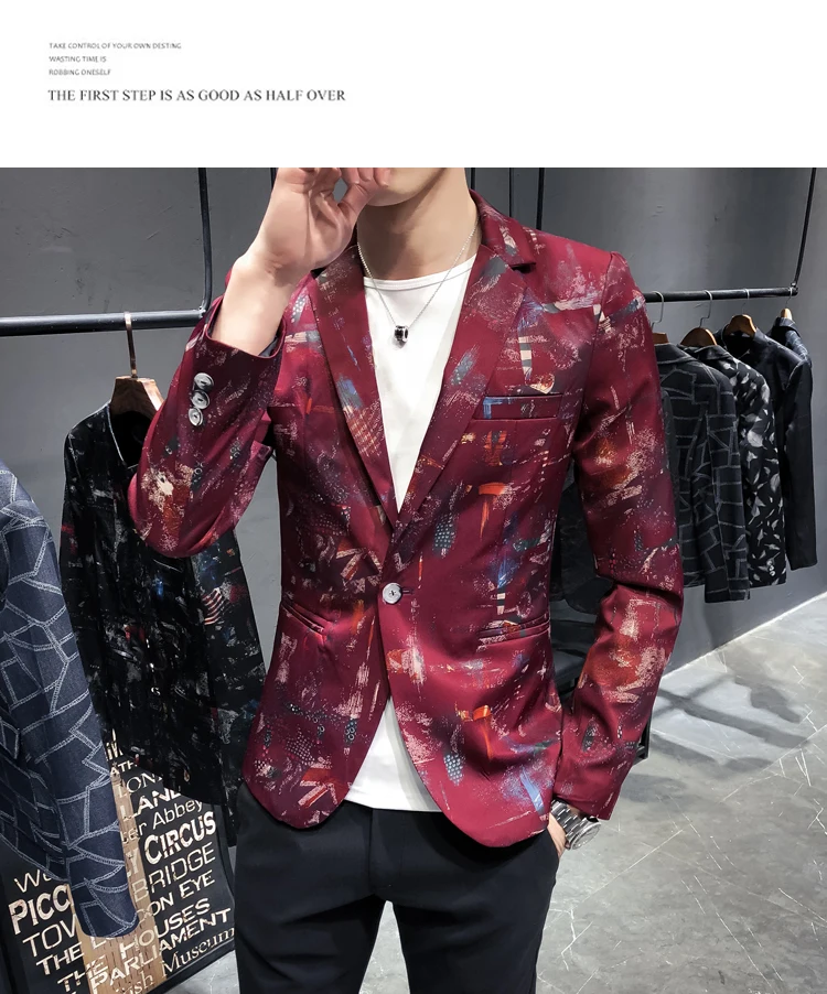 Русские размеры s и m RU пиджак Азиатские размеры s m L XL XXL XXXL, мужские куртки с цветочным принтом цвета — красный, синий, черный пиджак пальто тонкий дизайн