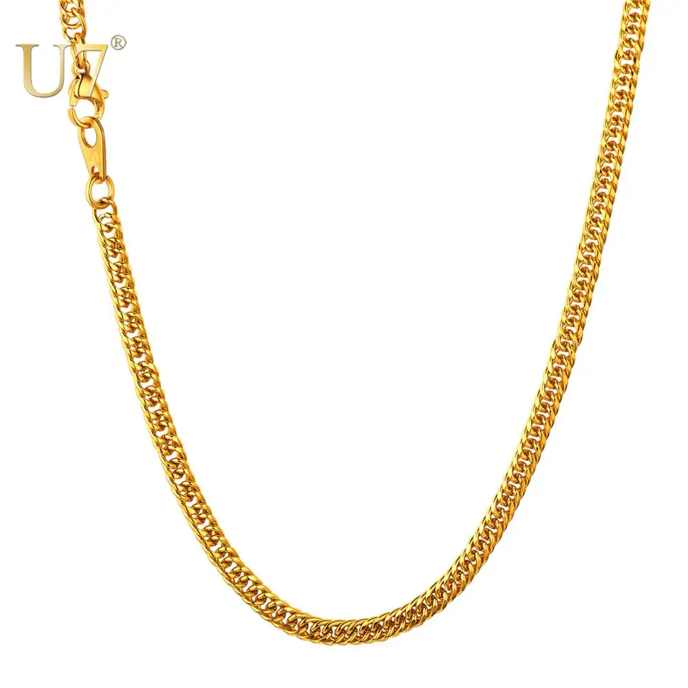 

U7 Men Hip Hop Chunky Chain Width 3.5mm Stainless Steel/Black Gun/Gold Color Jewelry Franco Curb Link Necklace N1136