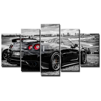 

Modular Wall Art Pictures Canvas HD Printed Poster Modern Home Decor 5 Pieces Flashy Nissan Gtr Sports Car Painting car poster