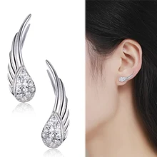 925 пробы серебряные серьги-гвоздики с крыльями ангела CZ, серьги для женщин и девочек, ювелирные изделия Orecchini Aros Aretes, серьги для ушей oorbellen