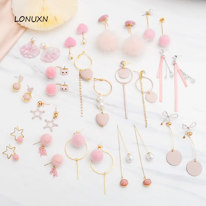 High quality Korean hollow heart stars round Style Pink Love mink ball earrings fashion simple pearl tassel girls temperament цена High quality Korean hollow heart stars round Style Pink Love mink ball earrings fashion simple pearl tassel girls temperament цены онлайн
