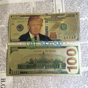 

10pcs/lot President Donald Trump Authentic 24k Gold Plated Commemorative Bank Note Collectors 100 USD Banknotes Gold Foil Bill