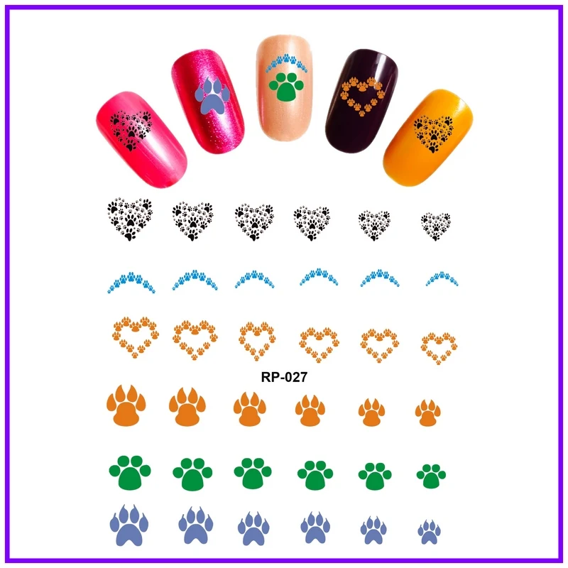 NAIL ART BEAUTY наклейка на ногти водная наклейка слайдер мультфильм животное коготь лапа ноги Печать RP025-030 - Цвет: RP027