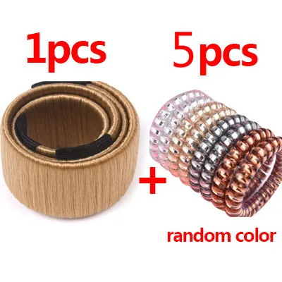 1 шт Девушки Магия волос Bun Maker синтетические Hairbands для Для женщин+ 5 шт телефонный провод резинки для волос хвост аксессуары для волос - Цвет: Коричневый
