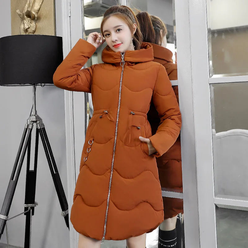 С большим меховым капюшоном Новая модная зимняя куртка для женщин длинные женские куртки хлопковая стеганая верхняя одежда Высокое качество парка куртки - Цвет: caramel