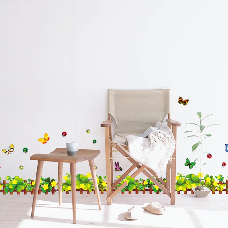 

Removable Baseboard Fence Butterfly waterproof Art Vinyl Wall Stickers home Decor kids Skirting Living room Bedroom Mural Decals