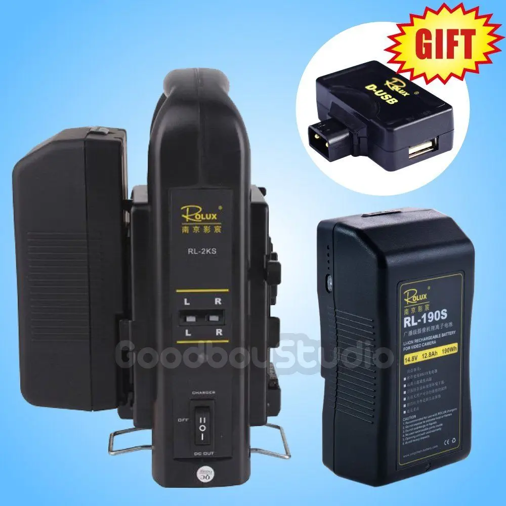 

2PCS Rolux RL-190S 190Wh S0ny V-mount Li-ion Battery + RL-2KS 2-Channel Charger