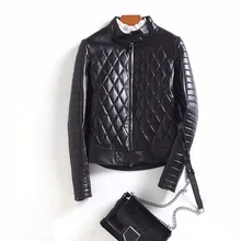 Женская куртка из натуральной овечьей кожи с квадратной строчкой и воротником-стойкой, короткая Дизайнерская куртка из натуральной кожи, верхняя одежда, осень-зима