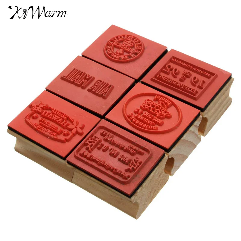 

Kiwarm 6pcs Retro Vintage DIY Cute Wooden Rubber Stamp Set for Diary Scrapbooking Decoration Craft for Children Gifts 6 Pattens