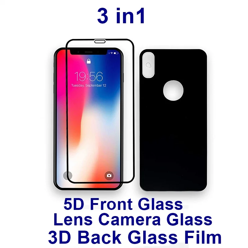

9H Full Curved Front Screen Protector + Camera Len Film + Back Glass Film On The Back For iPhone XS MAX XR X 8 7 6 Plus