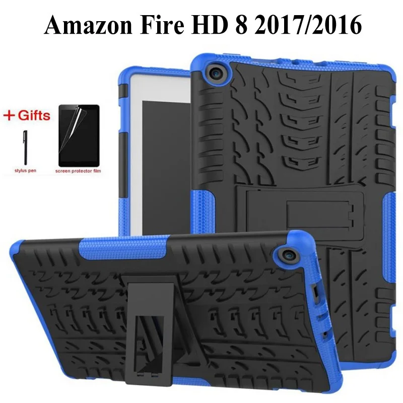 

Heavy Duty 2 in 1 Hybrid Rugged Case For New Kindle Fire HD8 2017 2016 8.0 inch stand Cover For Amazon Fire HD 8 Case+film+Pen